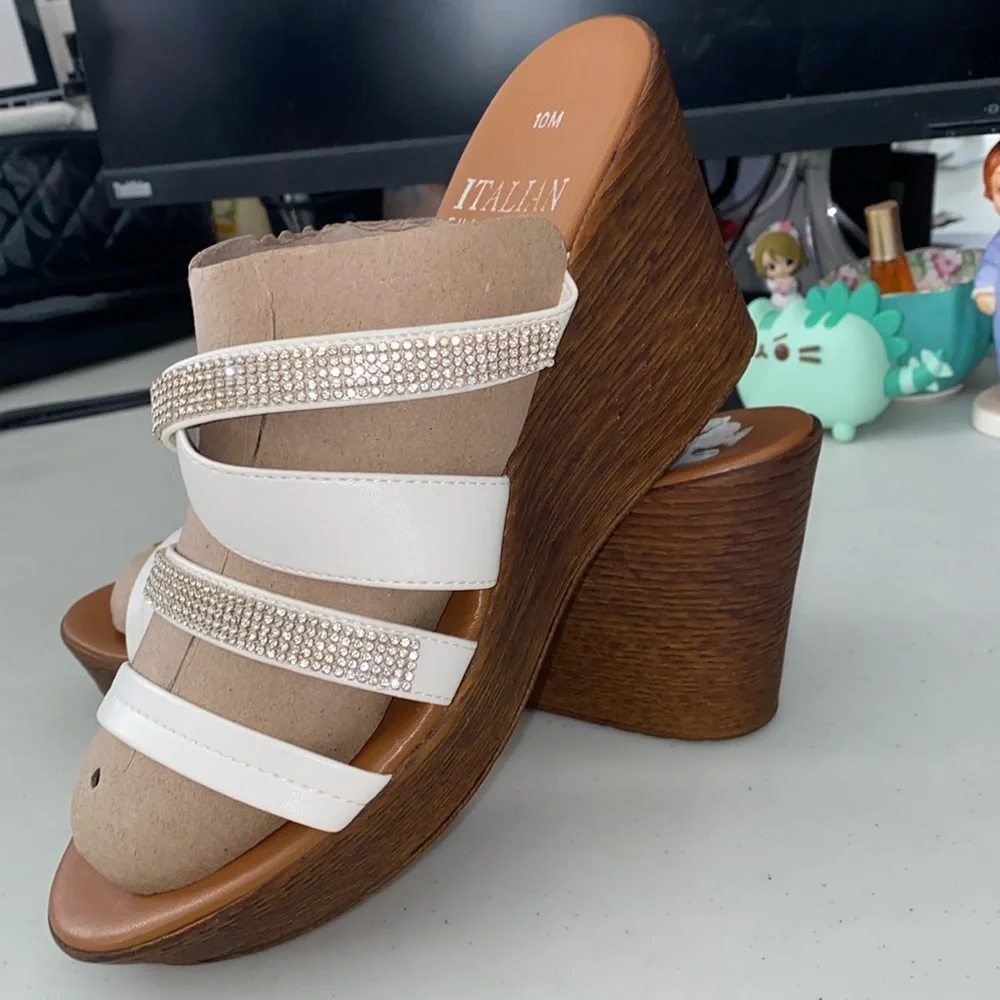 Platform Wedge | Italian Shoemakers | white with rhinestone, size 10